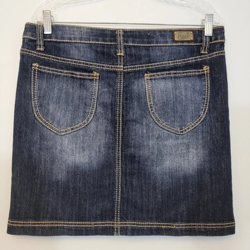 Earl Jean‎ Denim Skirt Blue Dark Wash Stretch Pockets Womens Size 8 EUC